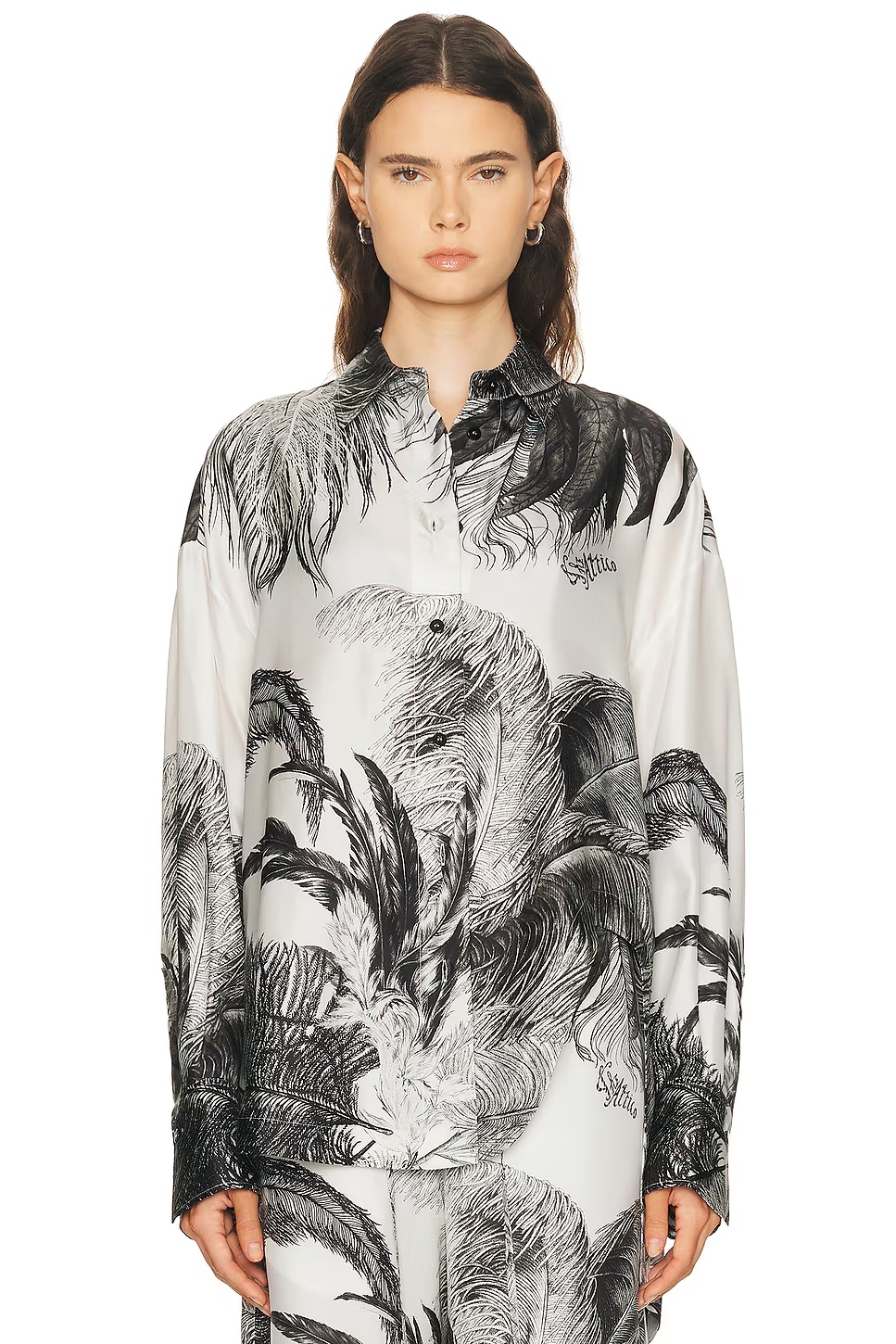 Feather Print Shirt White & Black