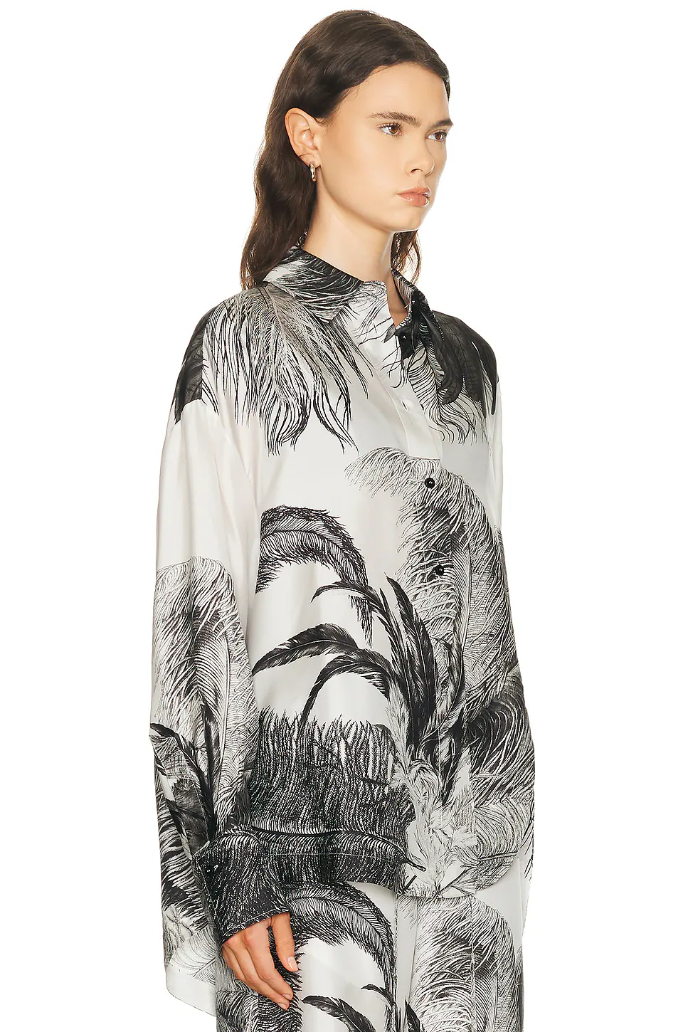 Feather Print Shirt White & Black