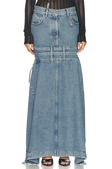 Long Cut-out Skirt Light Blue Denim