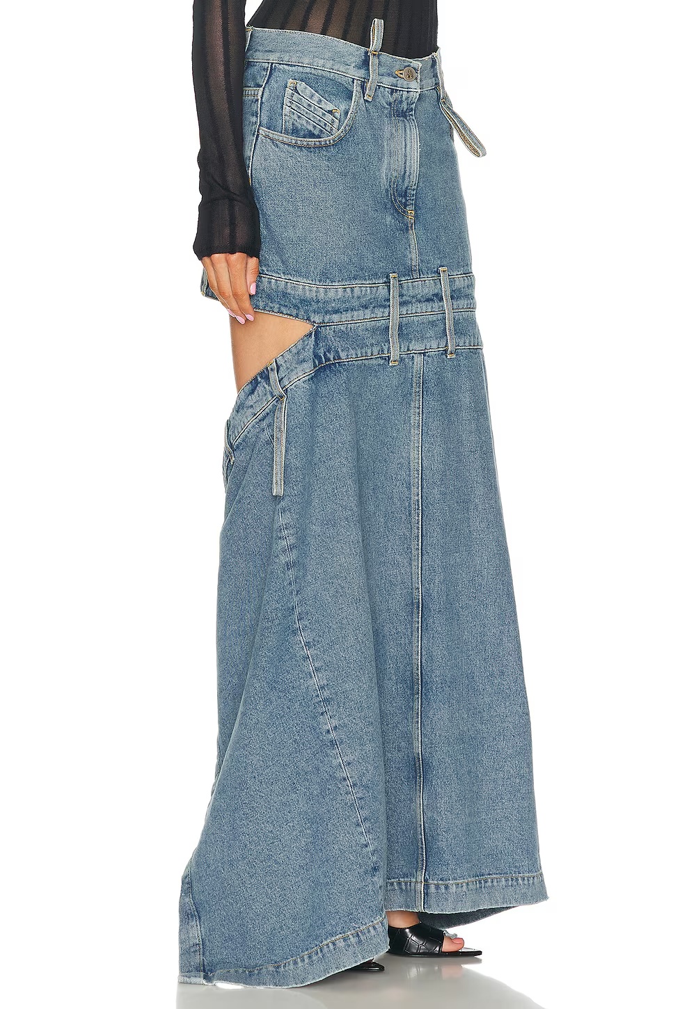 Long Cut-out Skirt Light Blue Denim