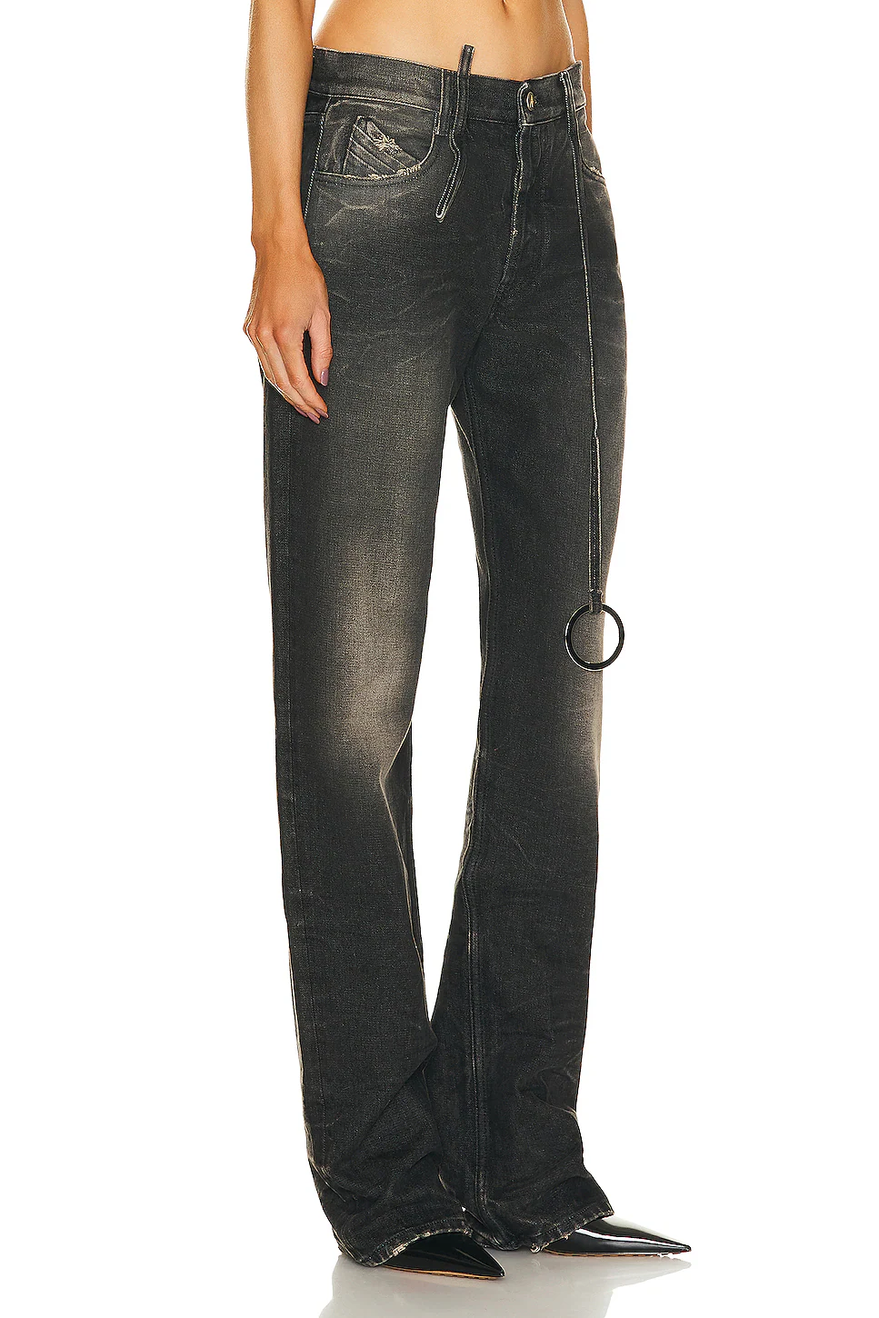 Denim Straight Leg Jeans Dark Grey & Sand