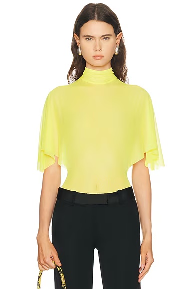 Draped Sleeve Bodysuit Yellow