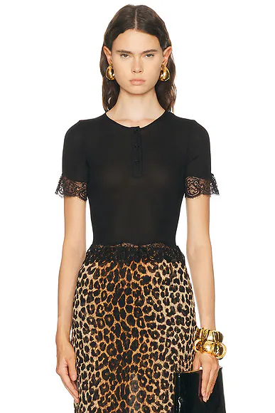 Lace Short Sleeve Top Noir