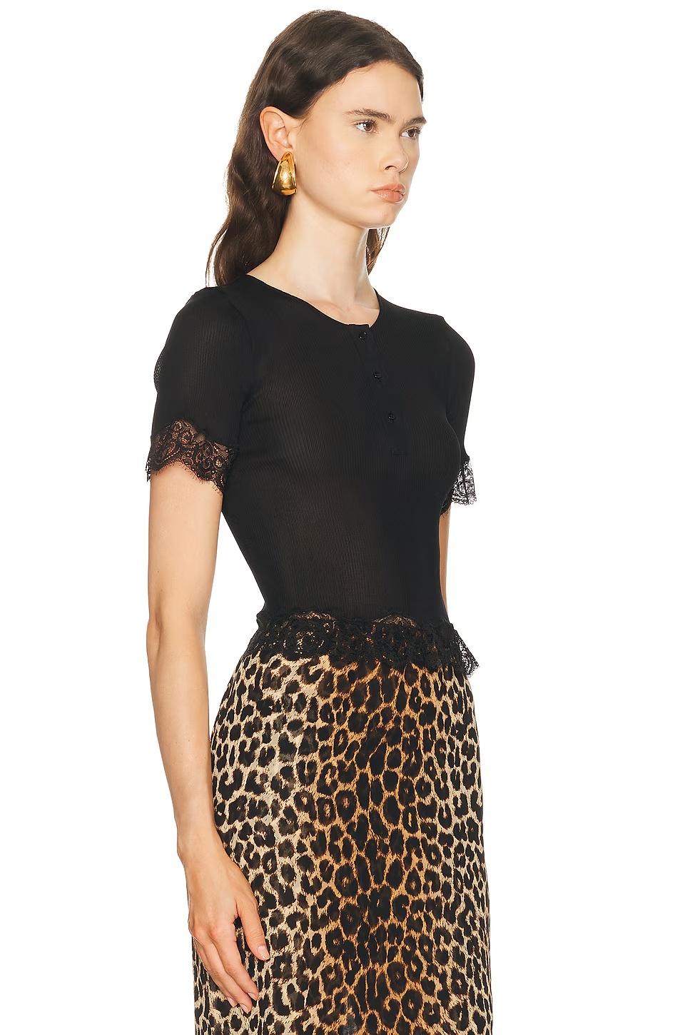 Lace Short Sleeve Top Noir