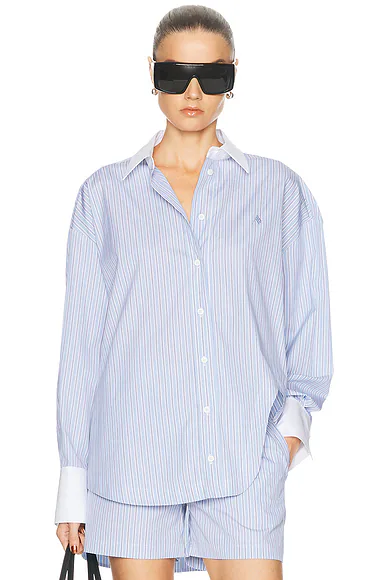 Striped Button Down Shirt Light Blue & White