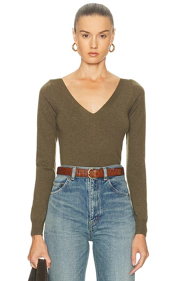 Long Sleeve V-Neck Top Kaki Militaire