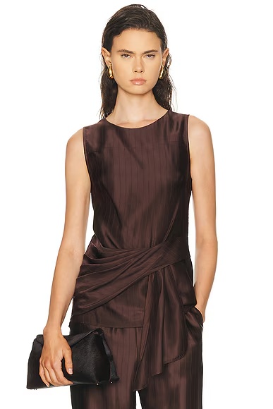 Fonda Draped Asymmetric Top Dark Brown