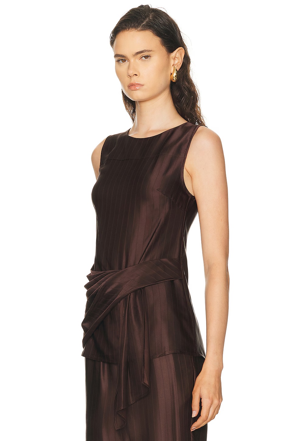 Fonda Draped Asymmetric Top Dark Brown