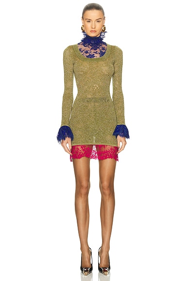 High Neck Mini Dress Vert & Dore