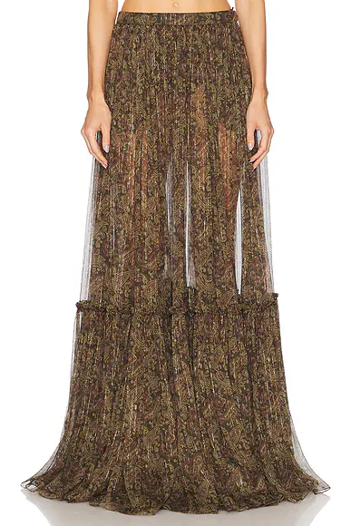 Tiered Maxi Skirt Kaki Bordeaux