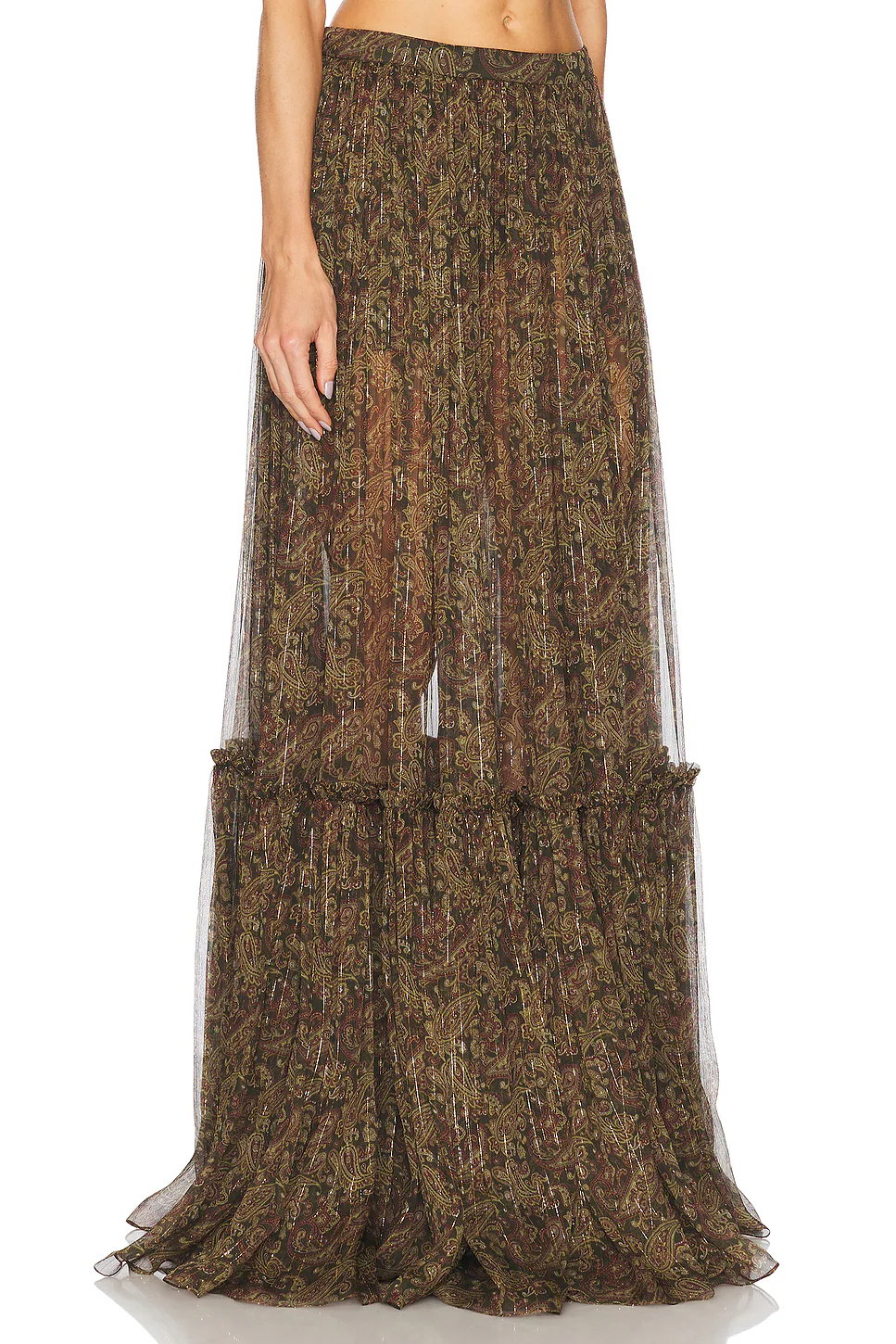 Tiered Maxi Skirt Kaki Bordeaux