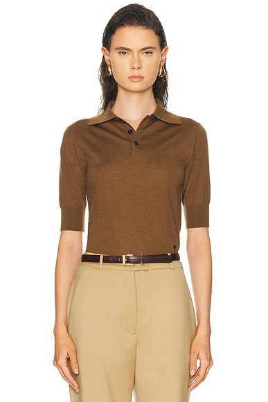 Short Sleeve Polo Top Hazelnut