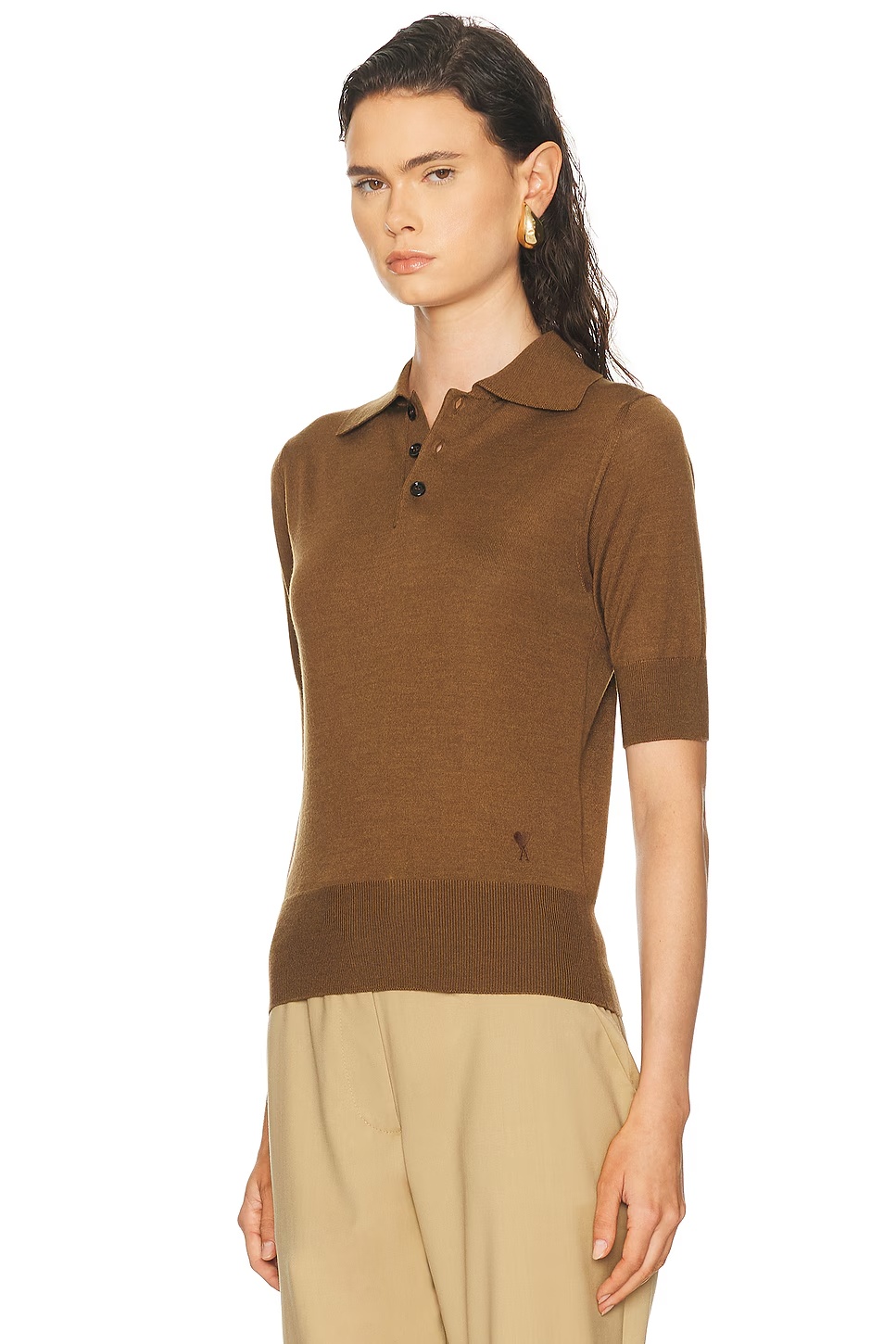 Short Sleeve Polo Top Hazelnut