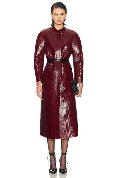 Leather Duchesse Biker Coat Ruby Red