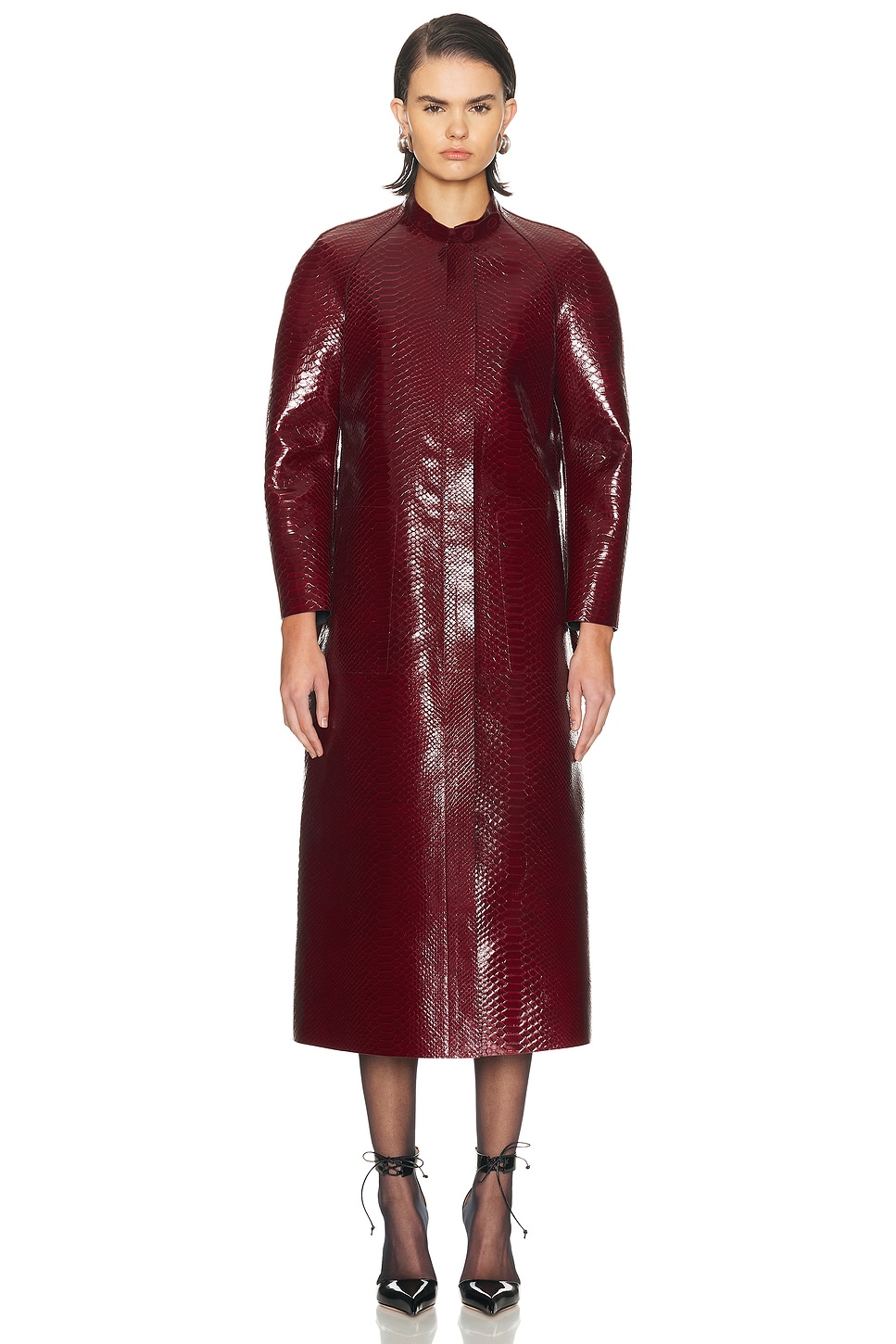 Leather Duchesse Biker Coat Ruby Red