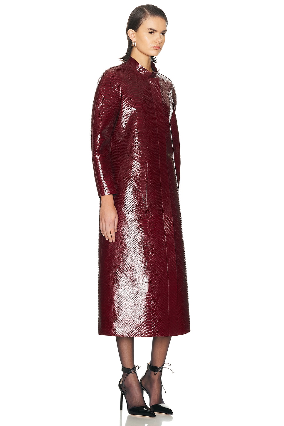Leather Duchesse Biker Coat Ruby Red
