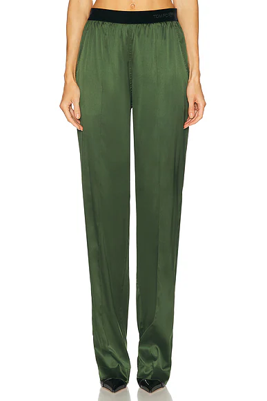 Stretch Silk Satin Pyjama Pant Moss Green