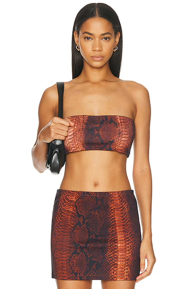 Cotton Ribbed Printed Python Bra Top Brown & Black