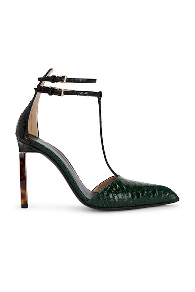 Printed Python T Strap 105 Pump Emerald Green & Black
