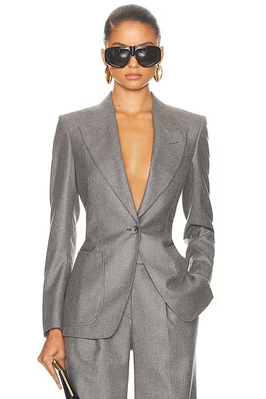 Single Breasted Cashmere Jacket Grey & White