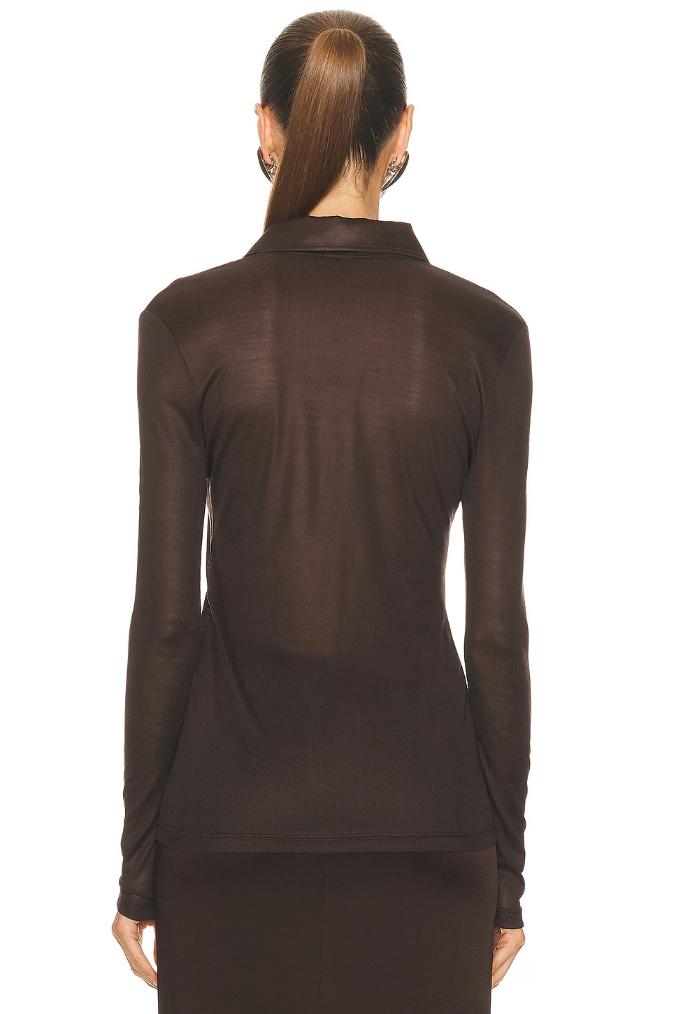 Long Sleeve Polo Top Brown