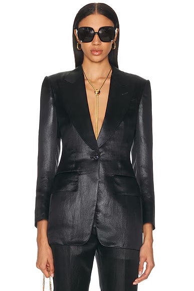 Single Breasted Peak Lapel Jacket Black