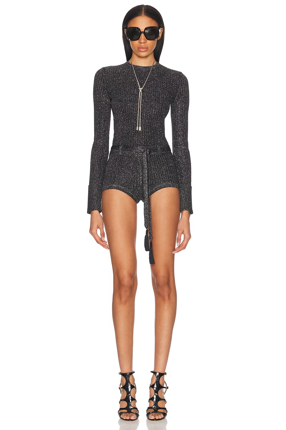 Long Sleeve Playsuit Combo Silver & Black