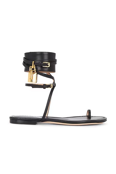Soft Calf Ankle Wrap Sandal Black