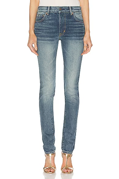 Stone Washed Skinny Jeans Light Mid Blue