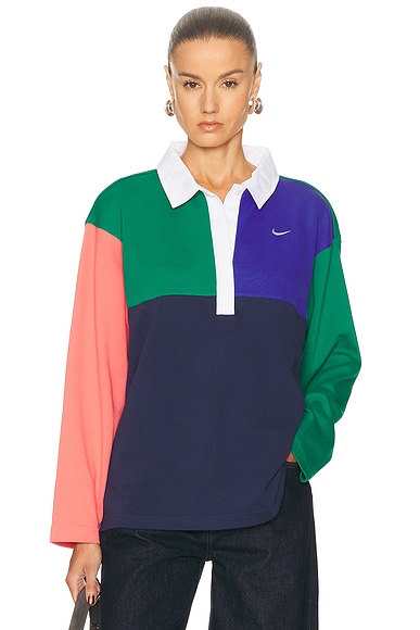 Essential Long Sleeve Polo Top Malachite, Midnight Navy, Sea Coral, & White