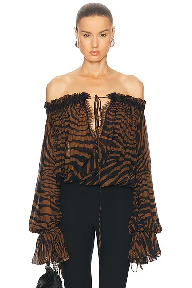 Off The Shoulder Top Toffee Brown & Black