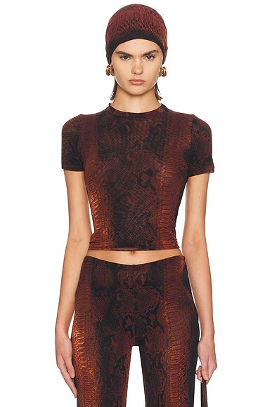 Mesh Printed Python Baby Tee Brown & Black