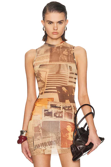 Mesh Printed Journal Tank Top Ecru, Light Grey, & Red