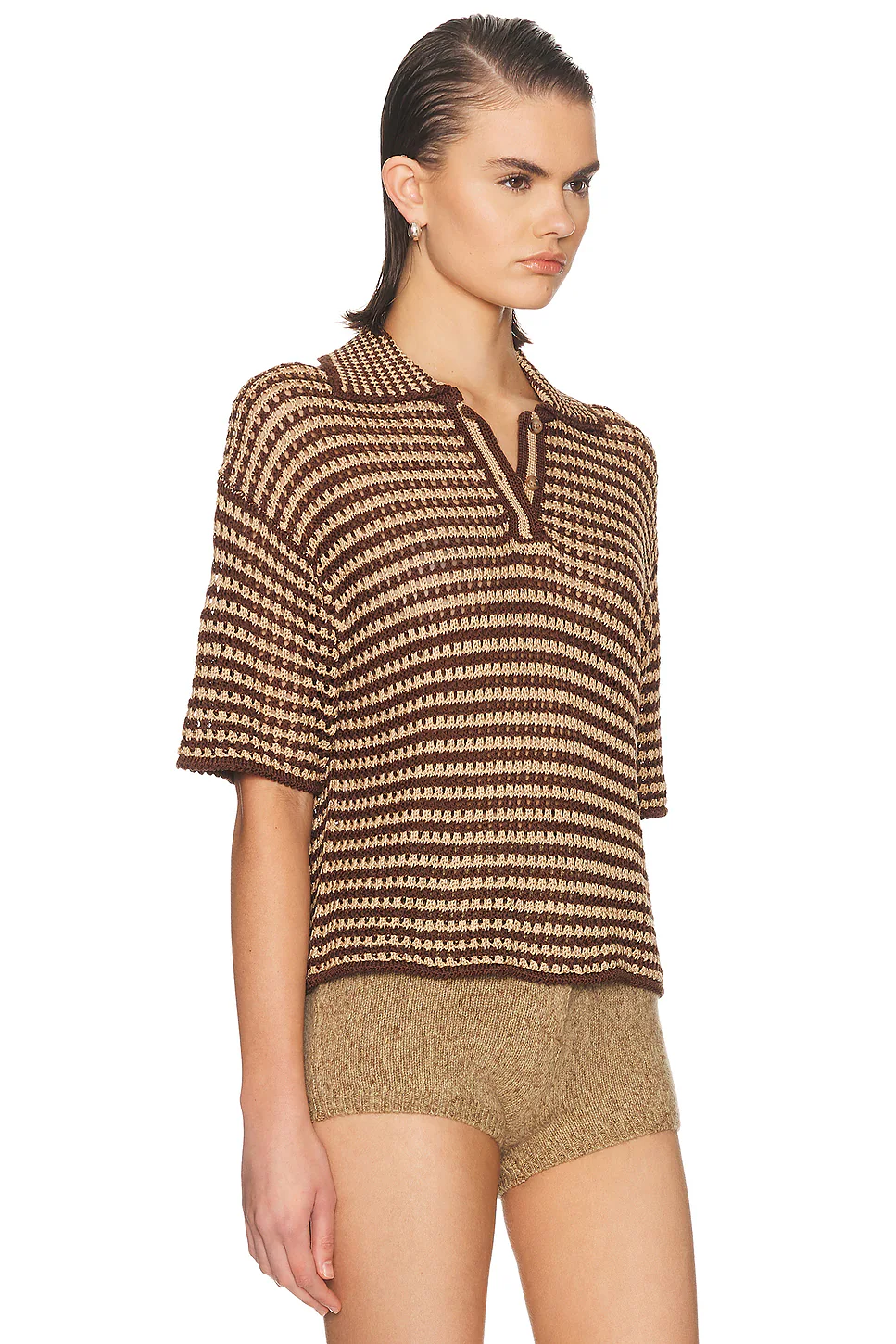 Short Sleeve Polo Top Chocolate Stripe