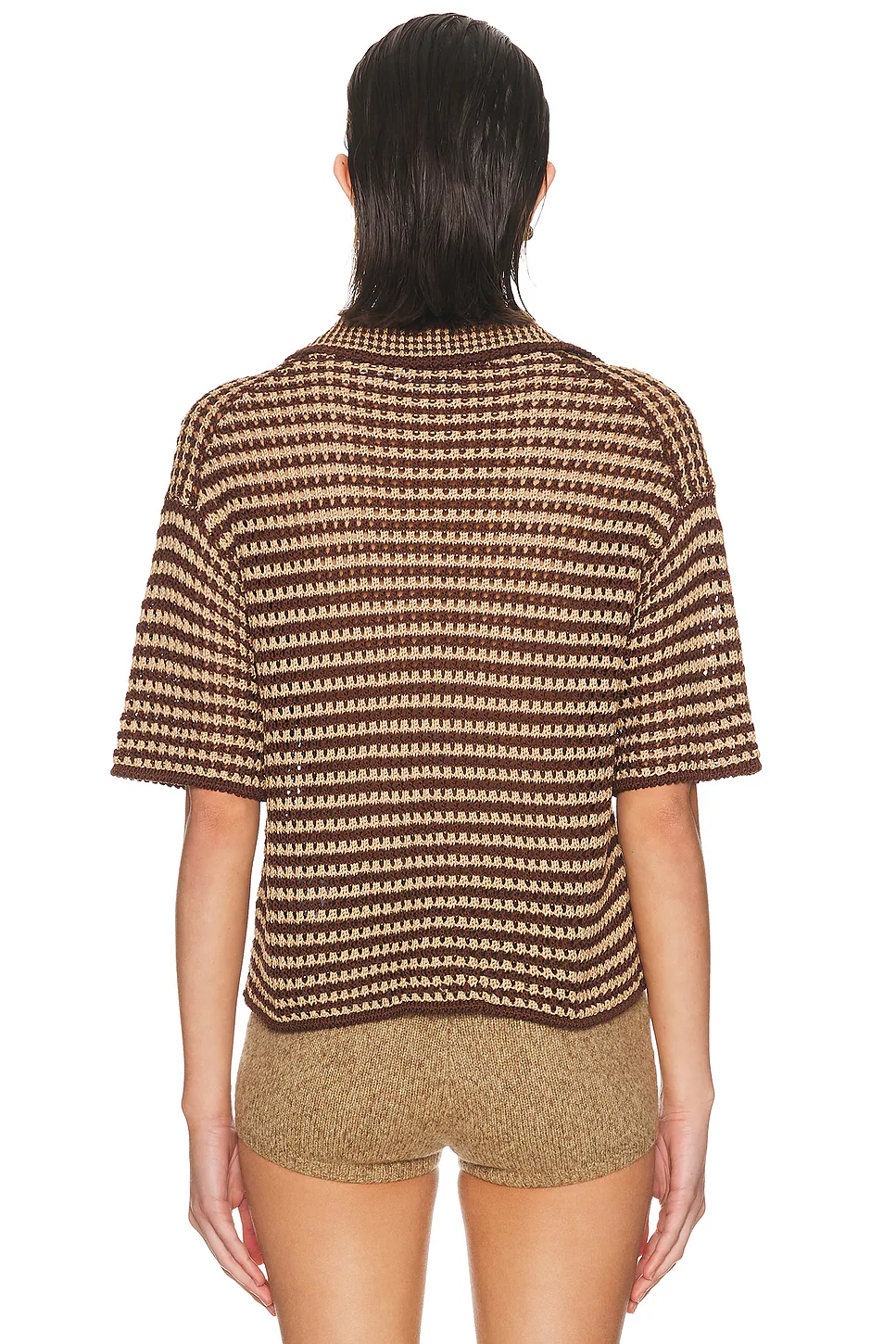Short Sleeve Polo Top Chocolate Stripe