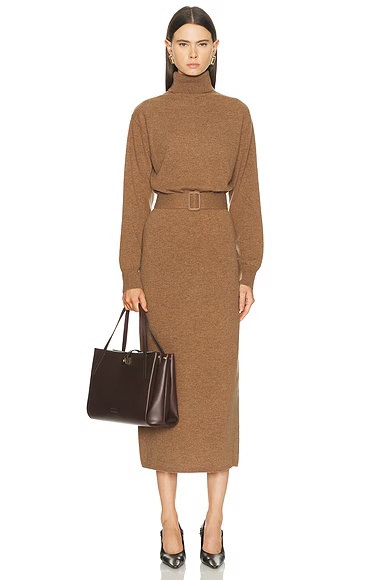 By Marianna Leslia Belted Midi Dress Dark Camel