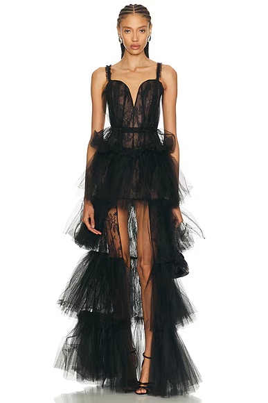 Alphild Bustier Tiered Gown Black