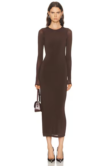 Sheer Midi Dress Dark Brown