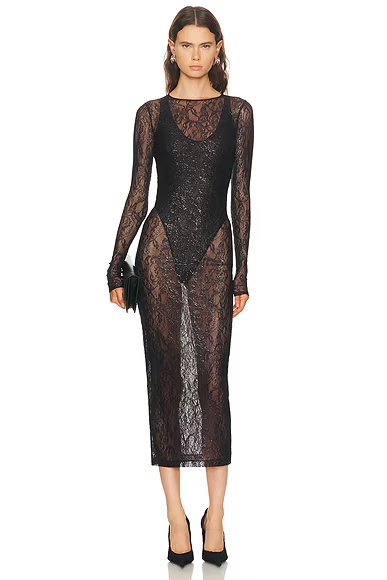Lace Midi Dress Black & Silver