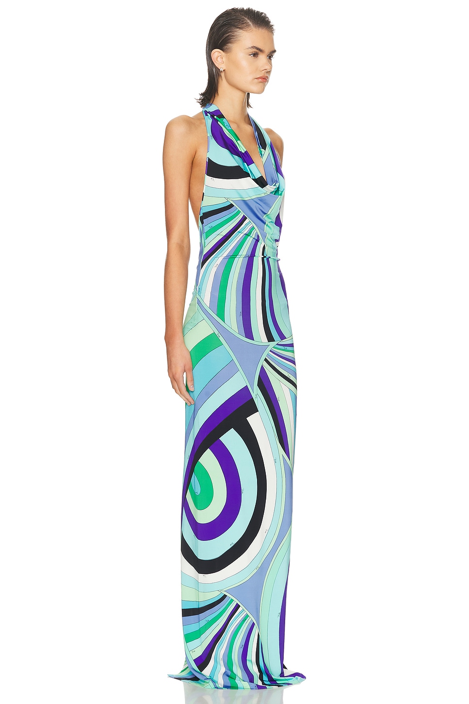 Cowl Neck Maxi Dress in Verde/lilla Verde & Lilla