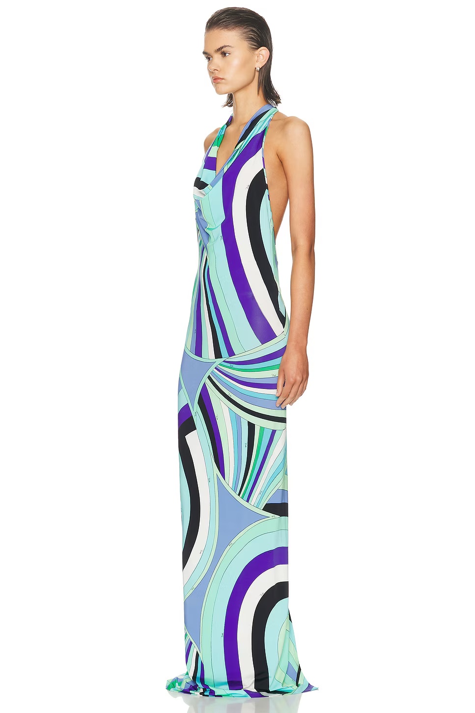 Cowl Neck Maxi Dress in Verde/lilla Verde & Lilla