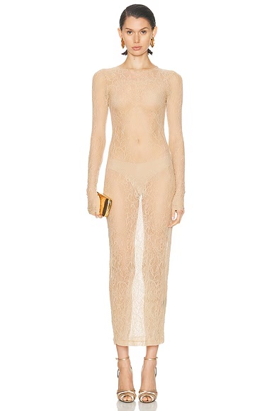 Lace Long Sleeve Dress Khaki