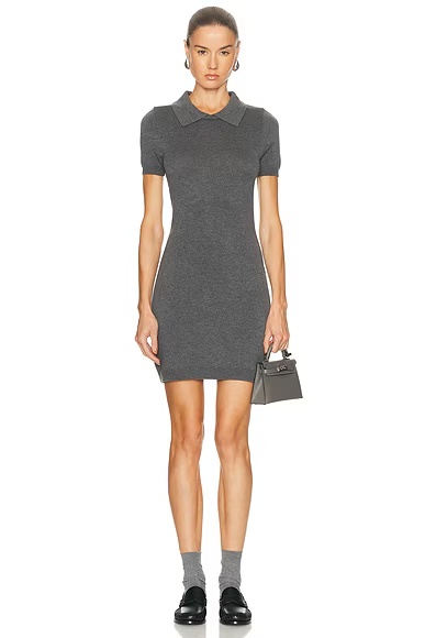 Collared T-Shirt Mini Dress Charcoal Knit