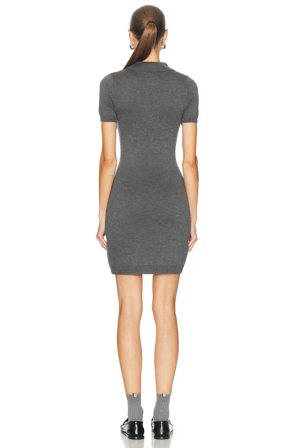 Collared T-Shirt Mini Dress Charcoal Knit