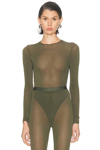 Sheer Bodysuit Military