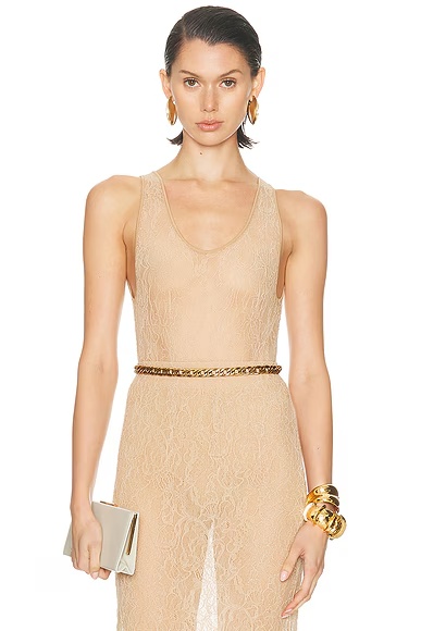 Lace Tank Bodysuit Khaki