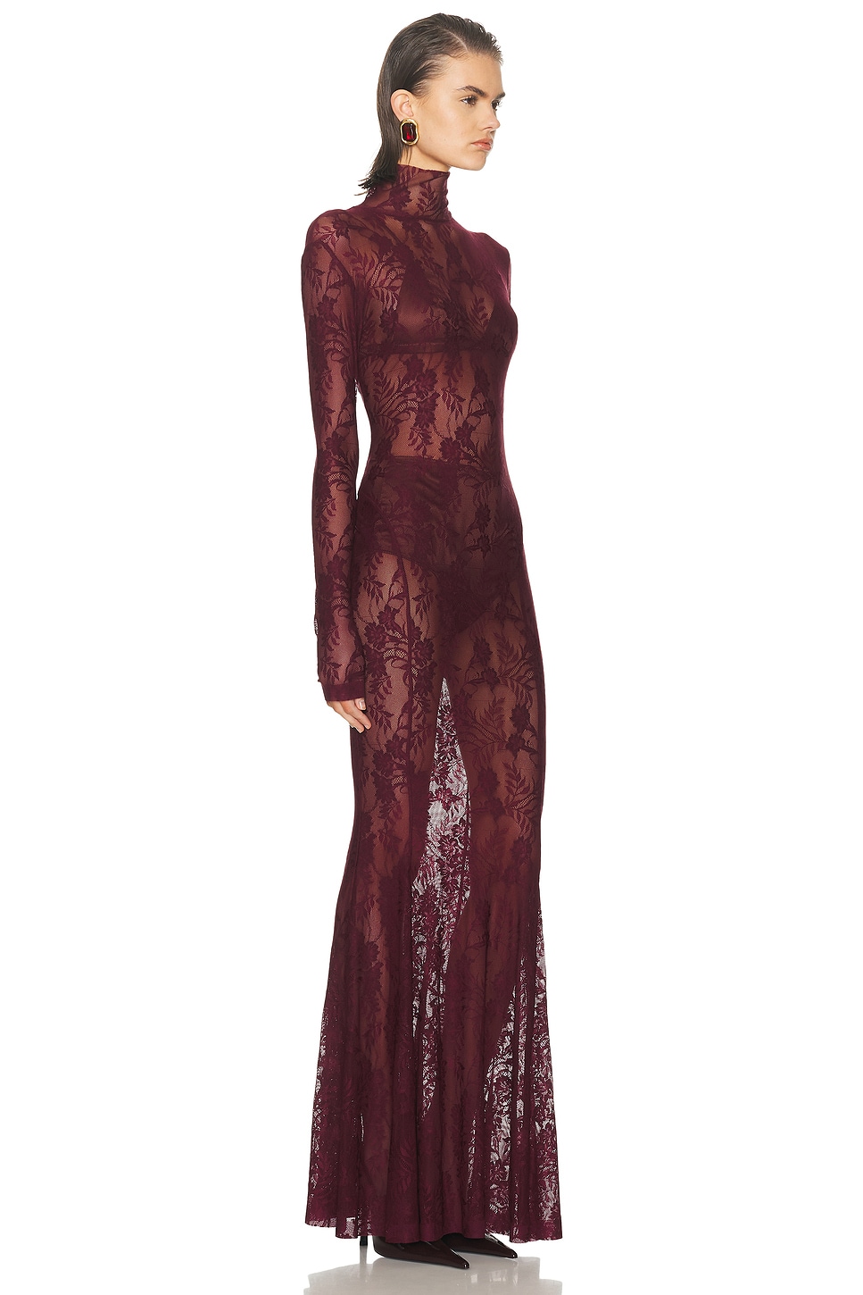Long Sleeve Turtleneck Fishtail Gown Plum