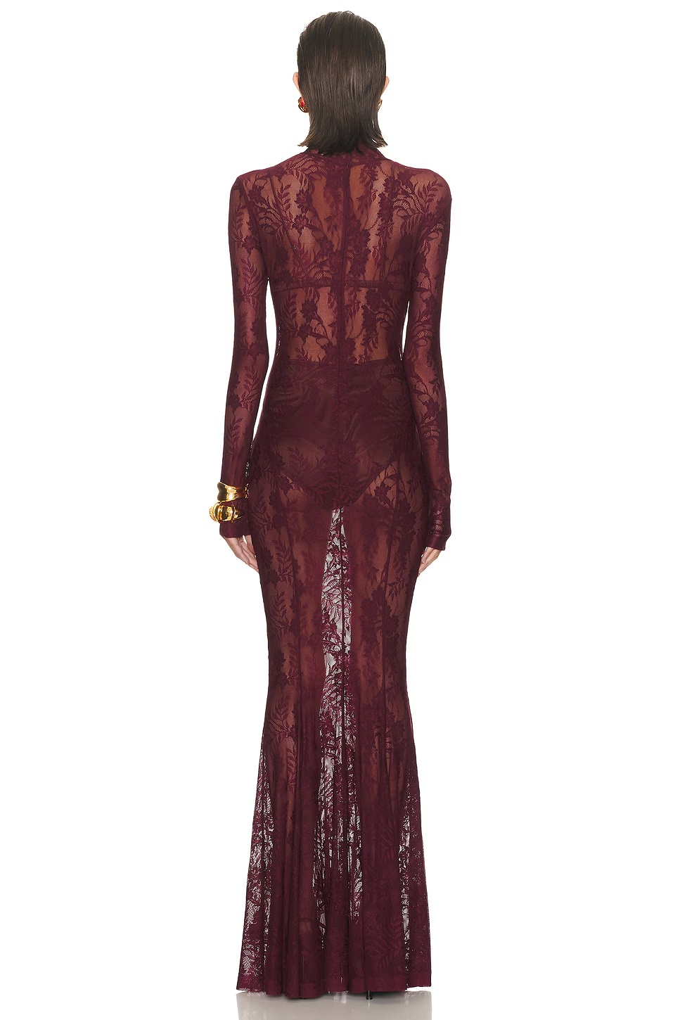 Long Sleeve Turtleneck Fishtail Gown Plum
