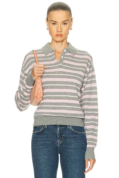 Collegiate Stripe Polo Top Heather Grey Combo