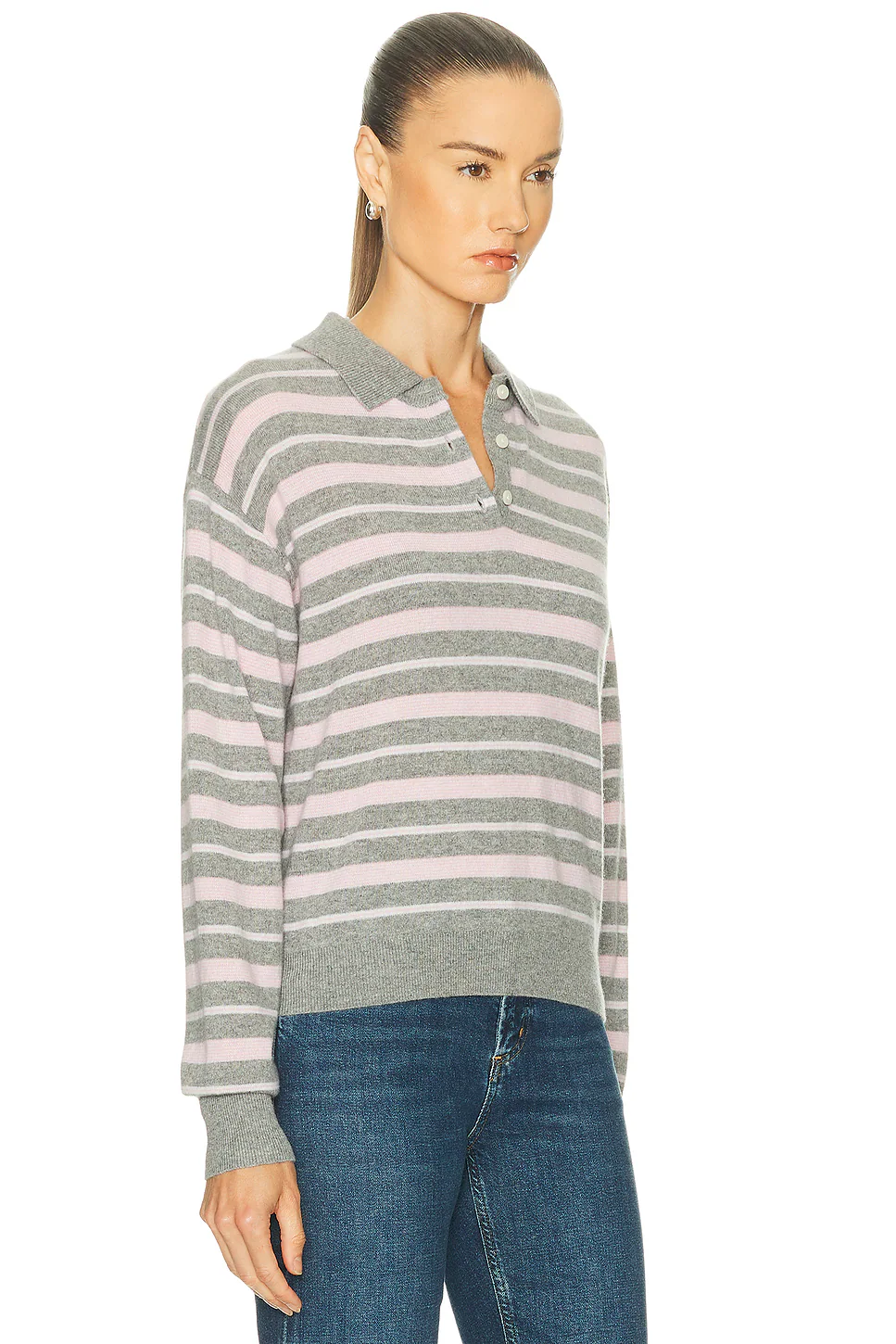 Collegiate Stripe Polo Top Heather Grey Combo